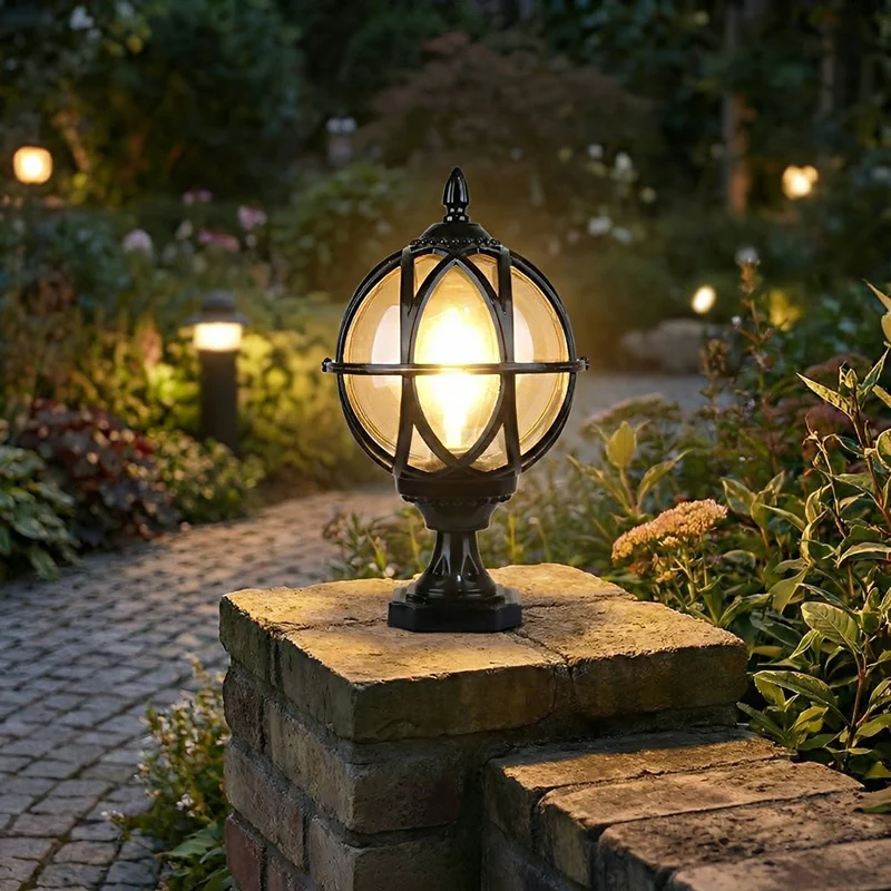 Buitenlamp Bol Glazen Weerbestendige Tuinverlichting Hardwired E27 Aluminium Landelijk voor Hek Terras | Sansoti