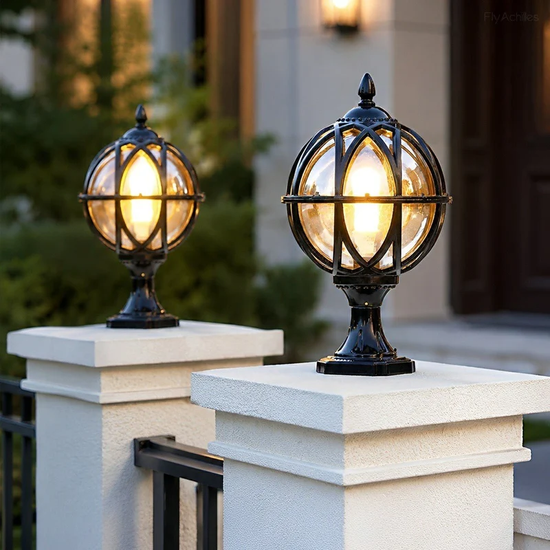 Buitenlamp Bol Glazen Weerbestendige Tuinverlichting Hardwired E27 Aluminium Landelijk voor Hek Terras | Sansoti