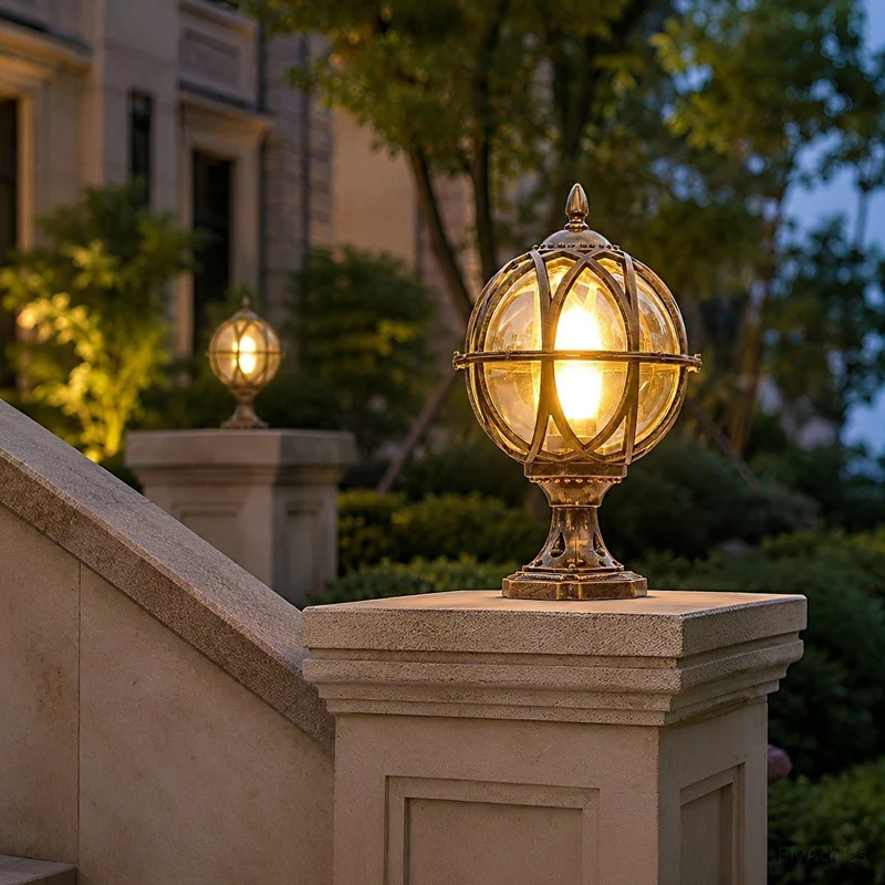 Buitenlamp Bol Glazen Weerbestendige Tuinverlichting Hardwired E27 Aluminium Landelijk voor Hek Terras | Sansoti