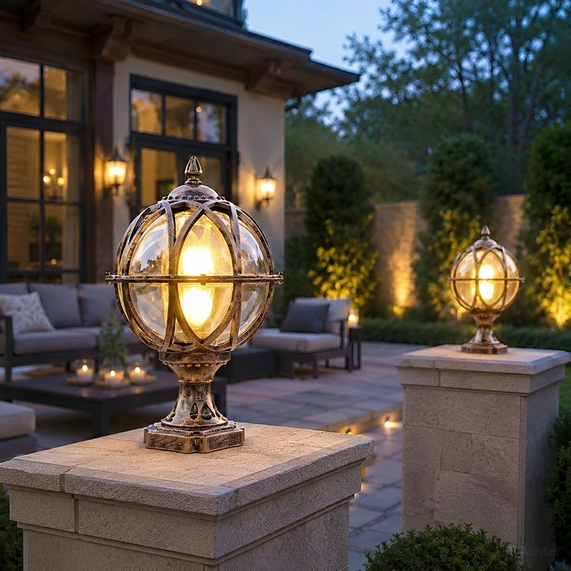 Buitenlamp Bol Glazen Weerbestendige Tuinverlichting Hardwired E27 Aluminium Landelijk voor Hek Terras | Sansoti
