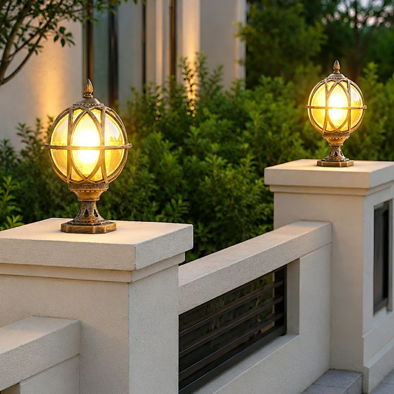 Buitenlamp Bol Glazen Weerbestendige Tuinverlichting Hardwired E27 Aluminium Landelijk voor Hek Terras | Sansoti