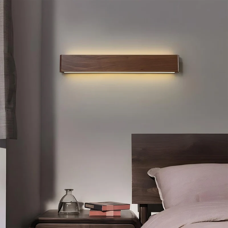 Houten Wandlamp LED Rechthoekig Notenhout Dimbaar 3 Standen Modern Scandinavisch Design Slaapkamer Woonkamer | Sansoti