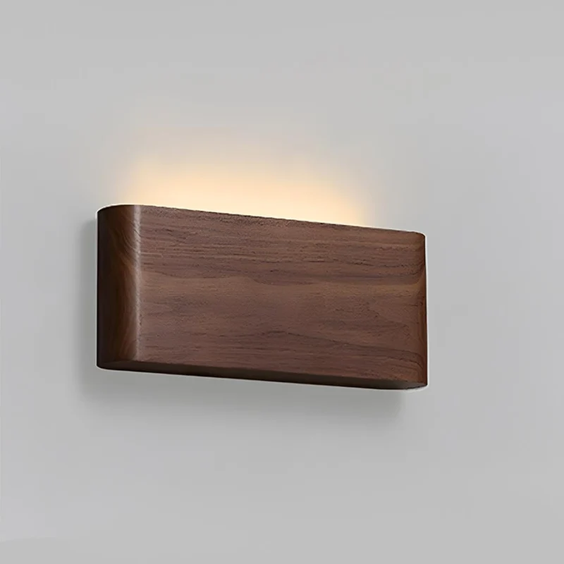 Houten Wandlamp LED Rechthoekig Notenhout Dimbaar 3 Standen Modern Scandinavisch Design Slaapkamer Woonkamer | Sansoti