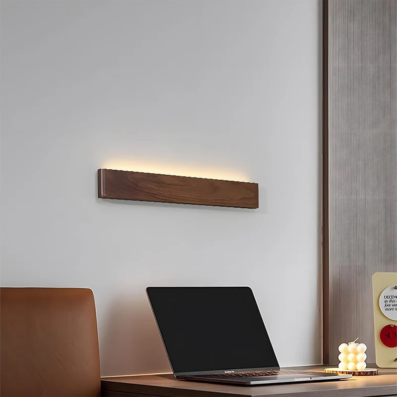 Houten Wandlamp LED Rechthoekig Notenhout Dimbaar 3 Standen Modern Scandinavisch Design Slaapkamer Woonkamer | Sansoti