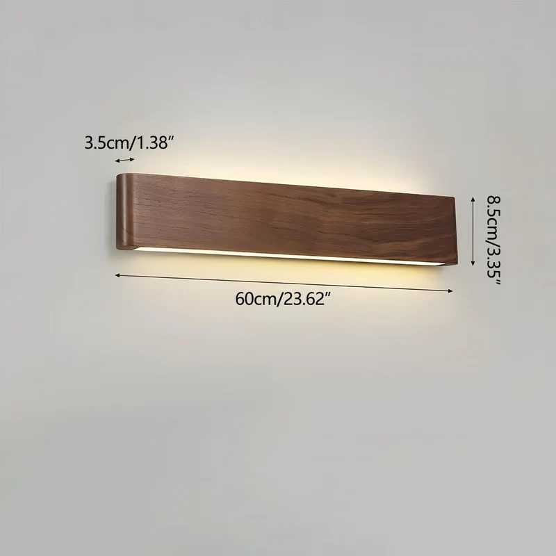 Houten Wandlamp LED Rechthoekig Notenhout Dimbaar 3 Standen Modern Scandinavisch Design Slaapkamer Woonkamer | Sansoti