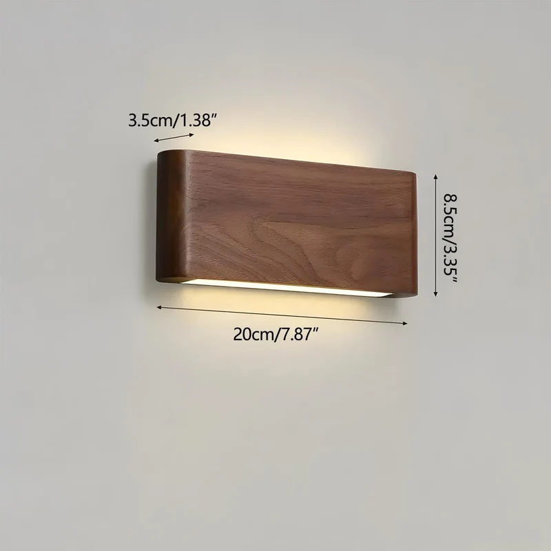 Houten Wandlamp LED Rechthoekig Notenhout Dimbaar 3 Standen Modern Scandinavisch Design Slaapkamer Woonkamer | Sansoti