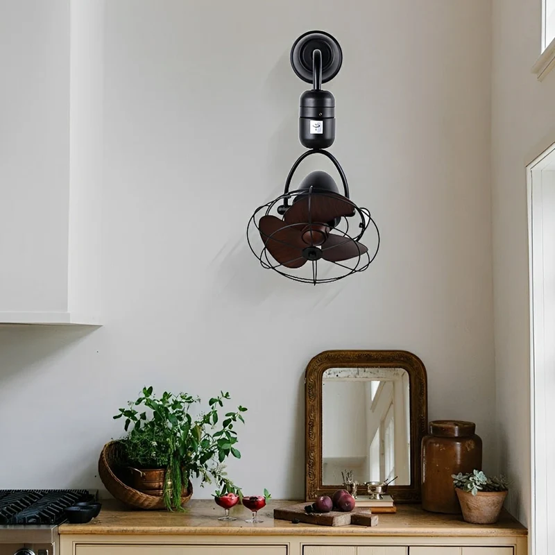 Plafond Wandventilator Vintage Zwenkbaar 6 Snelheden DC Motor Verstelbaar Rotatie Met Afstandsbediening | Sansoti