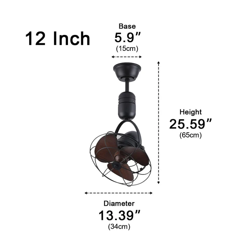 Plafond Wandventilator Vintage Zwenkbaar 6 Snelheden DC Motor Verstelbaar Rotatie Met Afstandsbediening | Sansoti