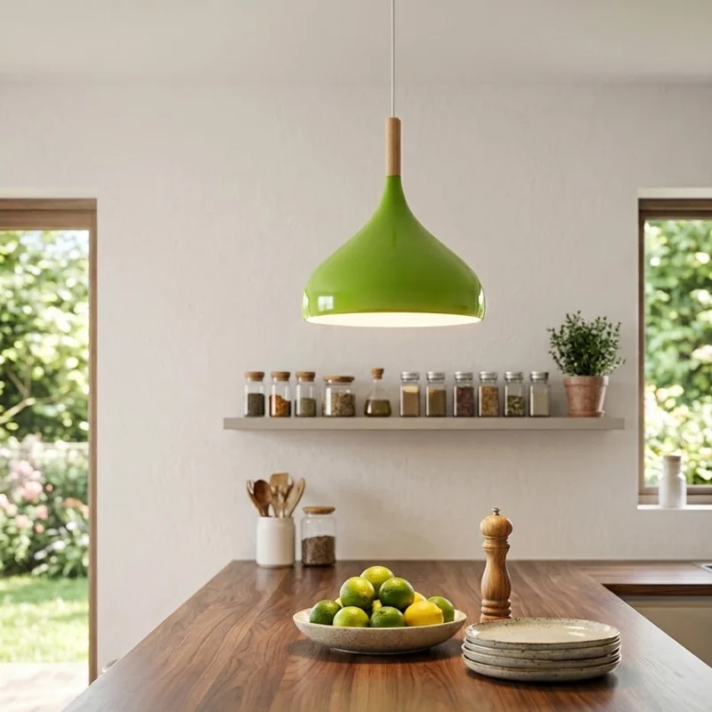 Skandinavische Pendelleuchte aus Holz & Metall Moderne Kücheninsel E27 ~3796