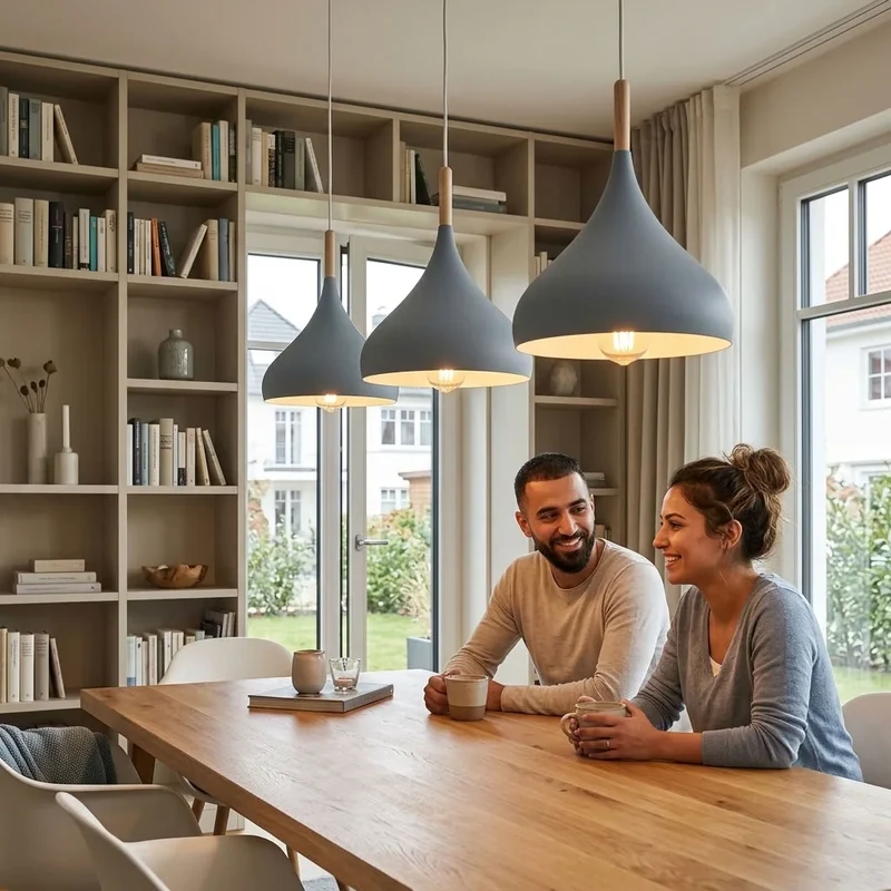 Skandinavische Pendelleuchte aus Holz & Metall Moderne Kücheninsel E27 ~3796