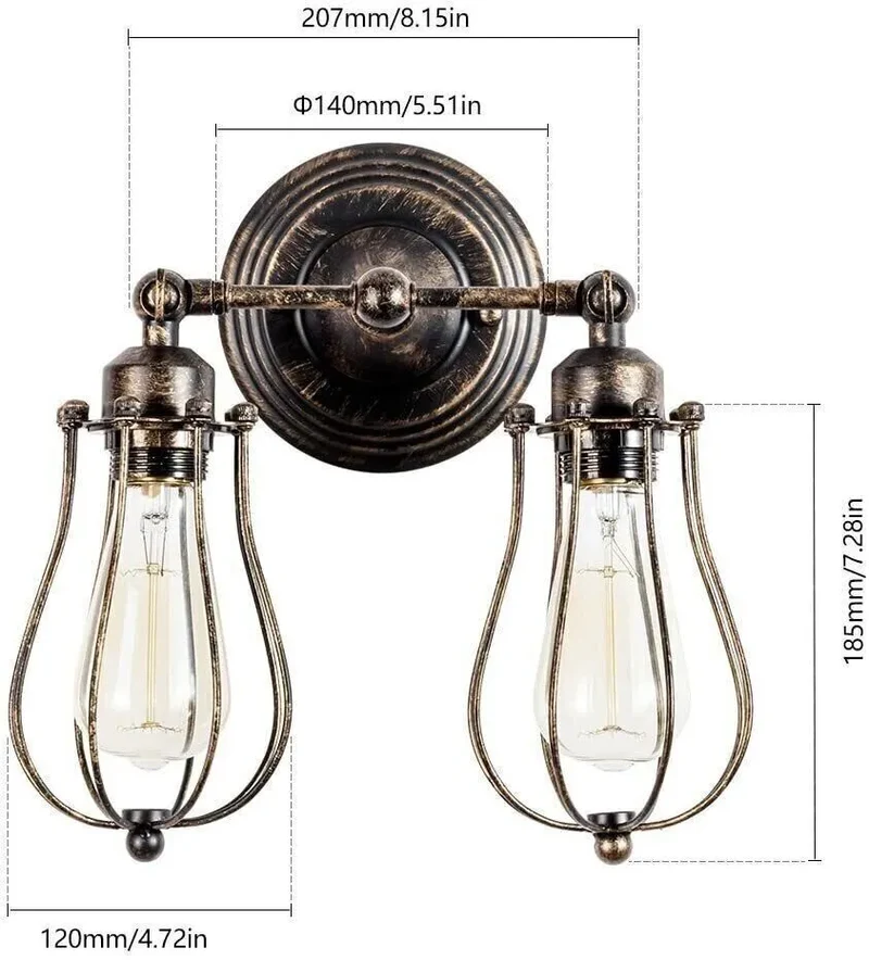 Wandleuchte Industrial Drahtkäfig E27 Vintage Wandlampe~3153