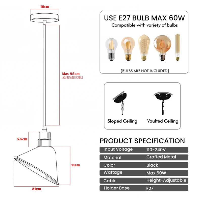 Industrielle schwarze Gold Pendelleuchte E27 Metall Deckenlampe~3705