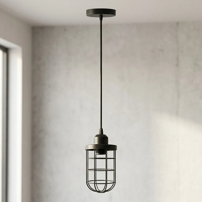 Industrial Pendelleuchte E27 Käfig Schwarz – Vintage Hängelampe ~3720