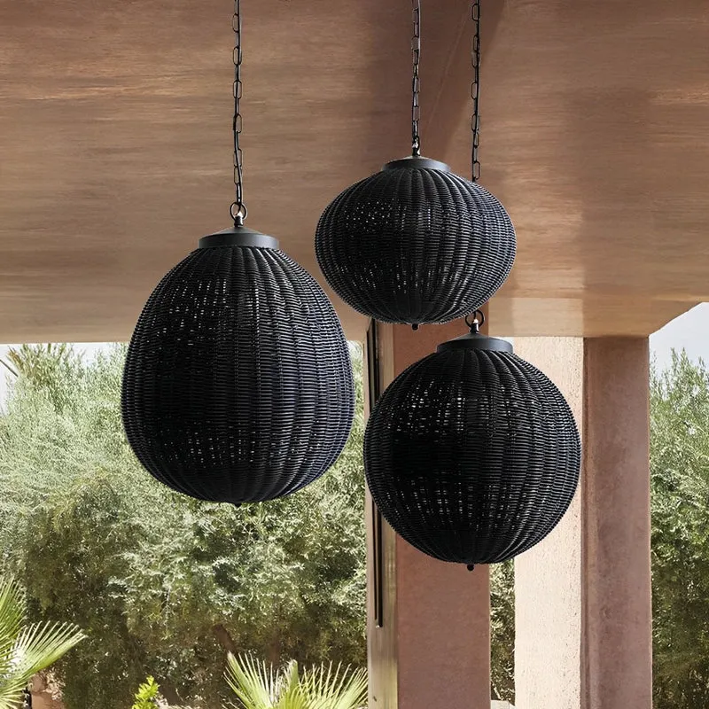 Hanglamp Rotan Waterdicht Rond Zwart Buiten Tuin Terras Sfeerverlichting Lantaarn E27 Verstelbaar Decoratief | Sansoti