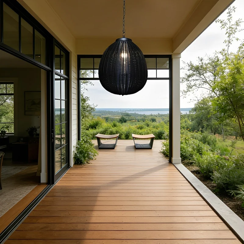 Hanglamp Rotan Waterdicht Rond Zwart Buiten Tuin Terras Sfeerverlichting Lantaarn E27 Verstelbaar Decoratief | Sansoti