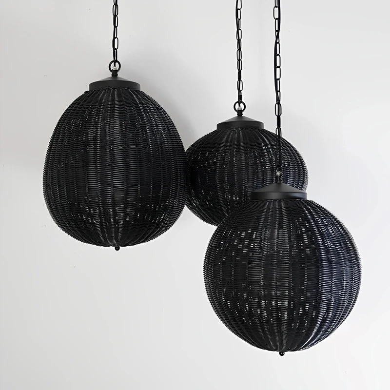Hanglamp Rotan Waterdicht Rond Zwart Buiten Tuin Terras Sfeerverlichting Lantaarn E27 Verstelbaar Decoratief | Sansoti