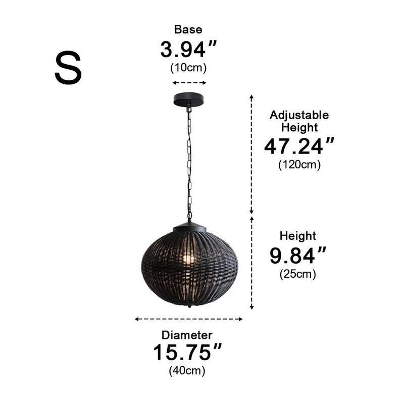 Hanglamp Rotan Waterdicht Rond Zwart Buiten Tuin Terras Sfeerverlichting Lantaarn E27 Verstelbaar Decoratief | Sansoti