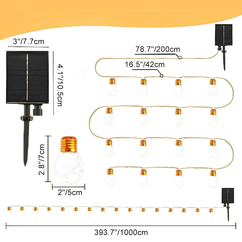 Zonnelampen Lichtslinger 9.5m Waterdicht IP55 Warm Wit LED Retro Sfeerverlichting Tuin Terras Buiten | Sansoti
