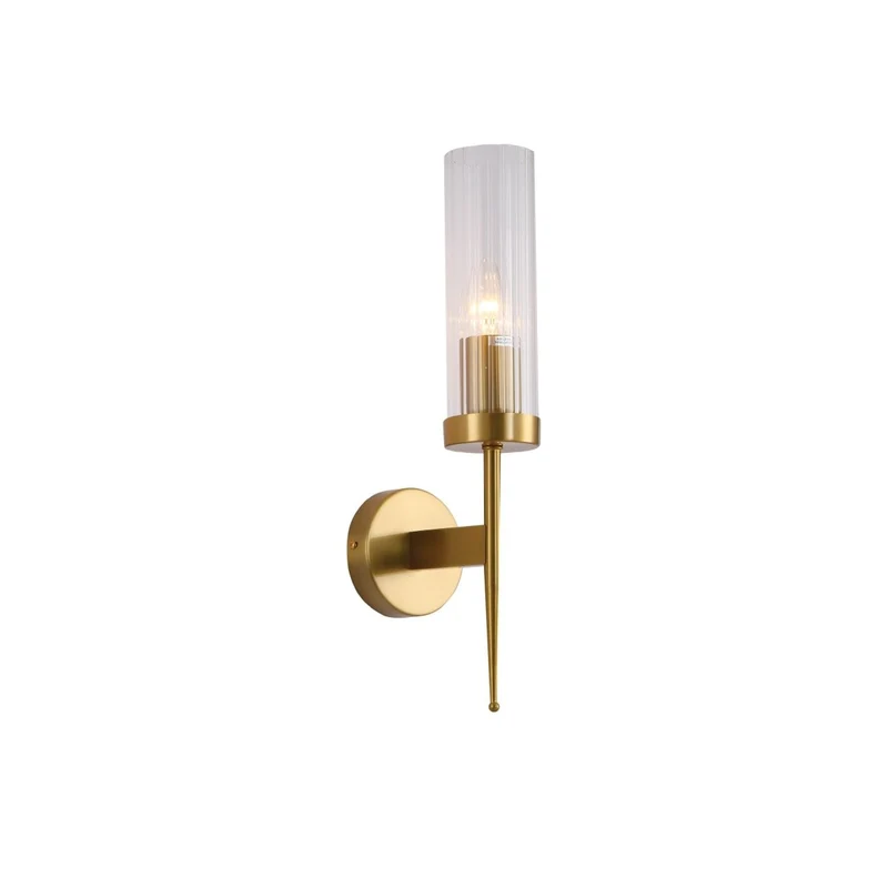 Wandlamp Geribbeld Glas Vintage Art Deco E27 Goud Chroom Nikkel Zwart Dimbaar Cilinder | Sansoti