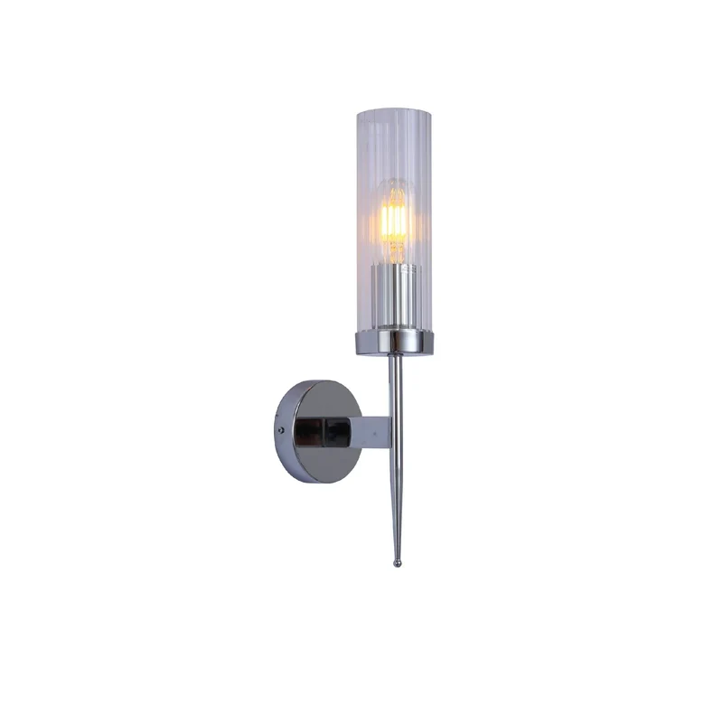 Wandlamp Geribbeld Glas Vintage Art Deco E27 Goud Chroom Nikkel Zwart Dimbaar Cilinder | Sansoti