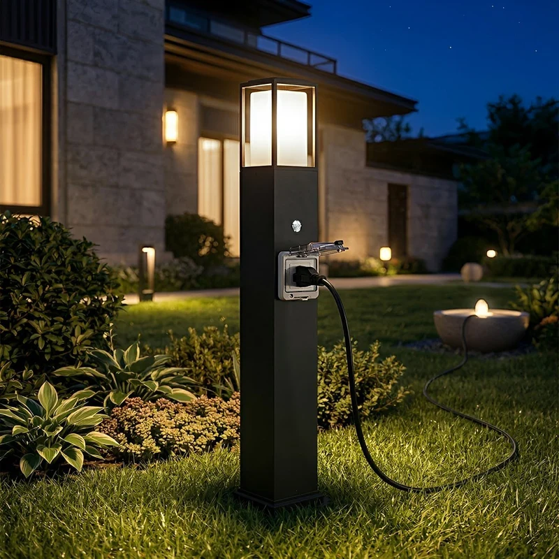 Tuinlamp met Stopcontact Zwart Aluminium Warm Wit LED IP67 Waterdicht voor Padverlichting Terras en Tuin | Sansoti
