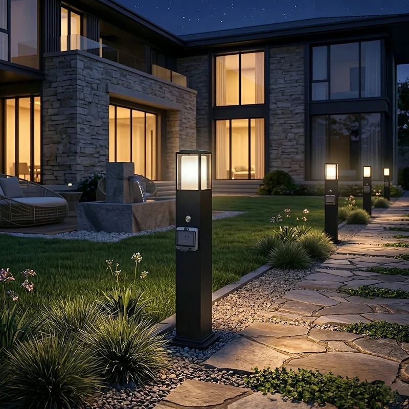 Tuinlamp met Stopcontact Zwart Aluminium Warm Wit LED IP67 Waterdicht voor Padverlichting Terras en Tuin | Sansoti