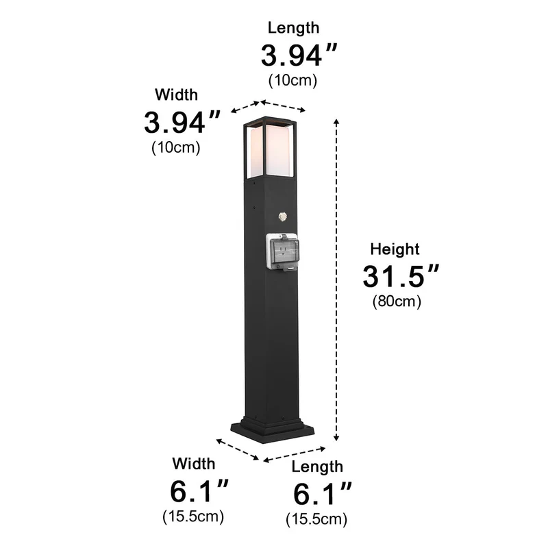 Tuinlamp met Stopcontact Zwart Aluminium Warm Wit LED IP67 Waterdicht voor Padverlichting Terras en Tuin | Sansoti