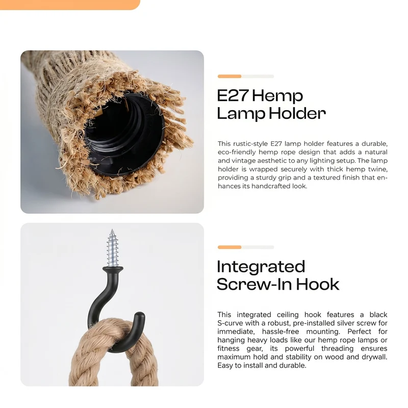 Mehrarm-Pendelleuchte aus Hanfseil mit verstellbarem kabel-E27 ~3700