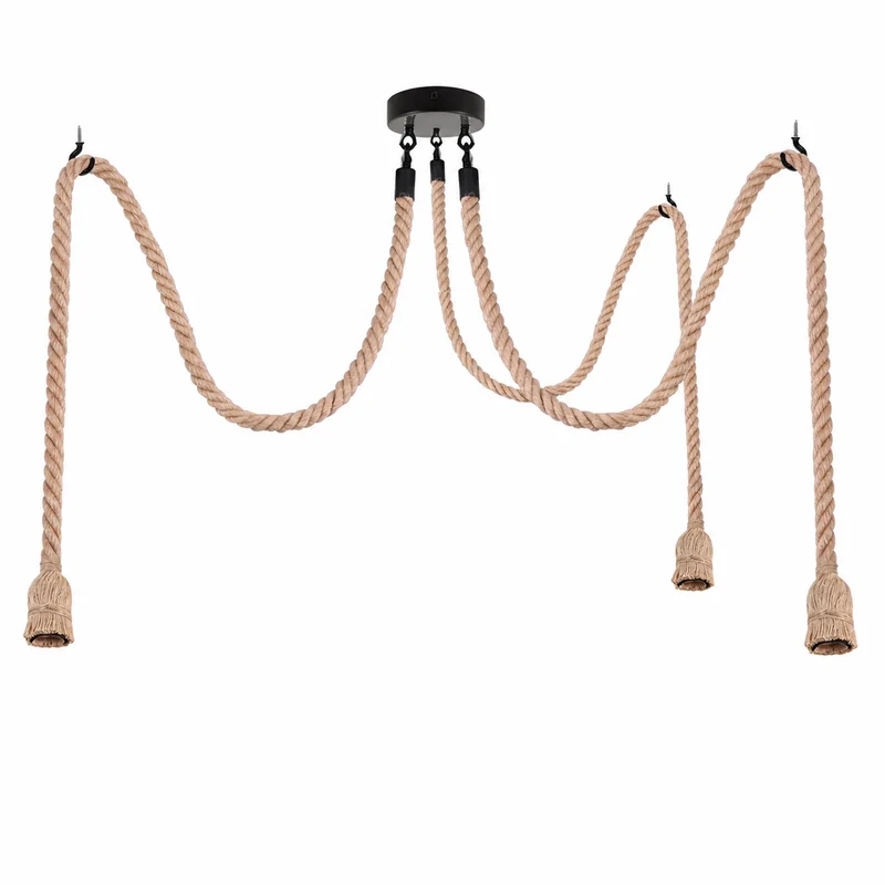 Mehrarm-Pendelleuchte aus Hanfseil mit verstellbarem kabel-E27 ~3700
