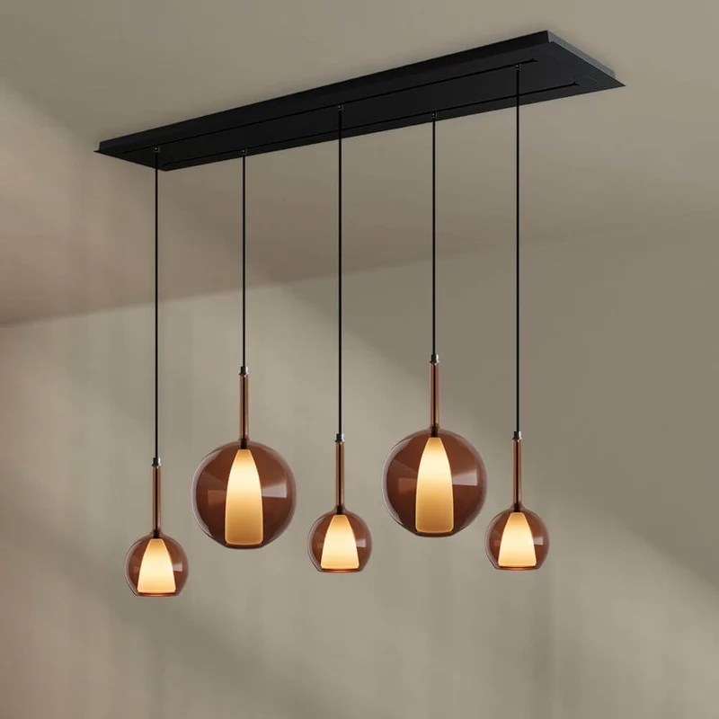 s.luce Belluna Esstischleuchte 5-flammig 160cm 2-reihig