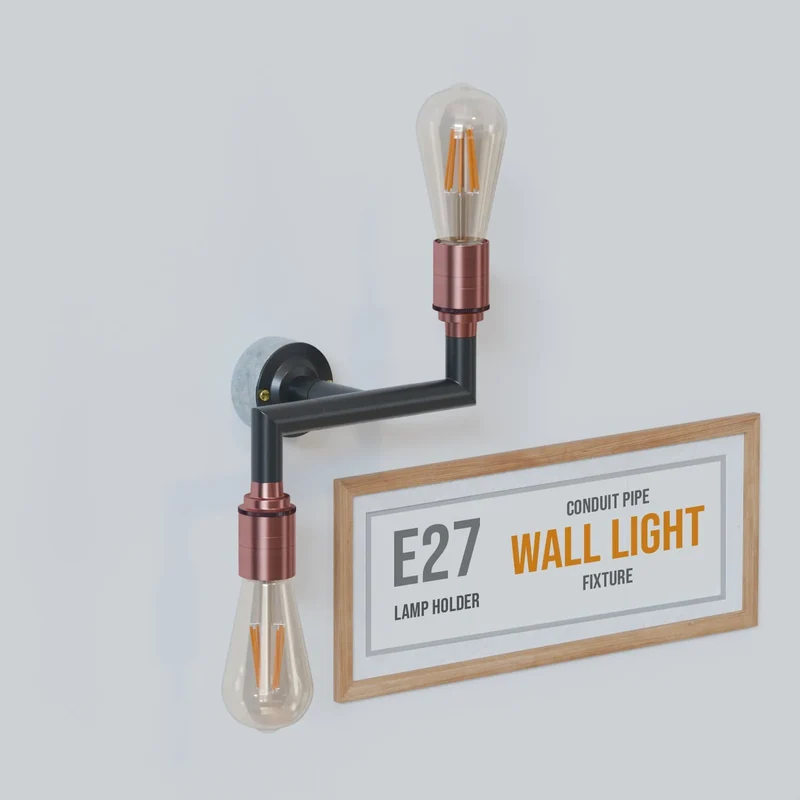 Industrie 2-fach Leerrohr Decken Wandlampe Schwarz 2-im1 Kombi Leuchte E27 ~3748