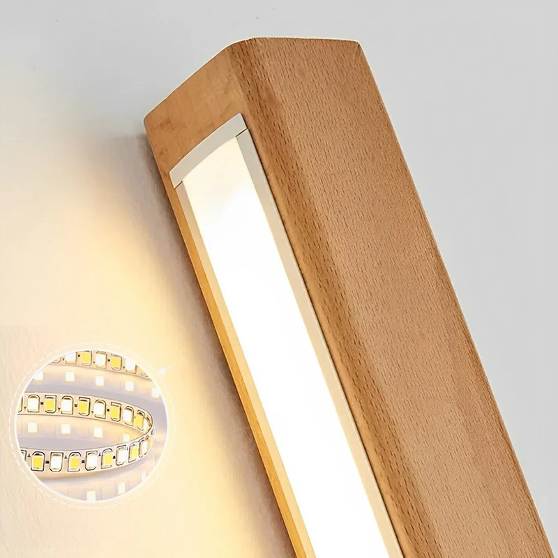 Houten LED Wandlamp Lang Rechthoekig Dimbaar Up-Down Licht Scandinavisch Design Modern Sfeervol Interieur | Sansoti