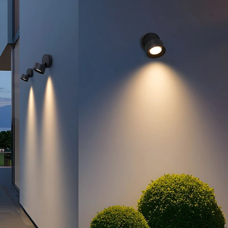 Verstelbare LED Buitenlamp Rond Zwart Waterdicht IP65 Wandverlichting Veranda Tuin Terras 360° Draaibaar | Sansoti