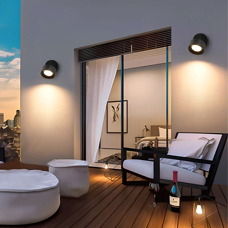 Verstelbare LED Buitenlamp Rond Zwart Waterdicht IP65 Wandverlichting Veranda Tuin Terras 360° Draaibaar | Sansoti