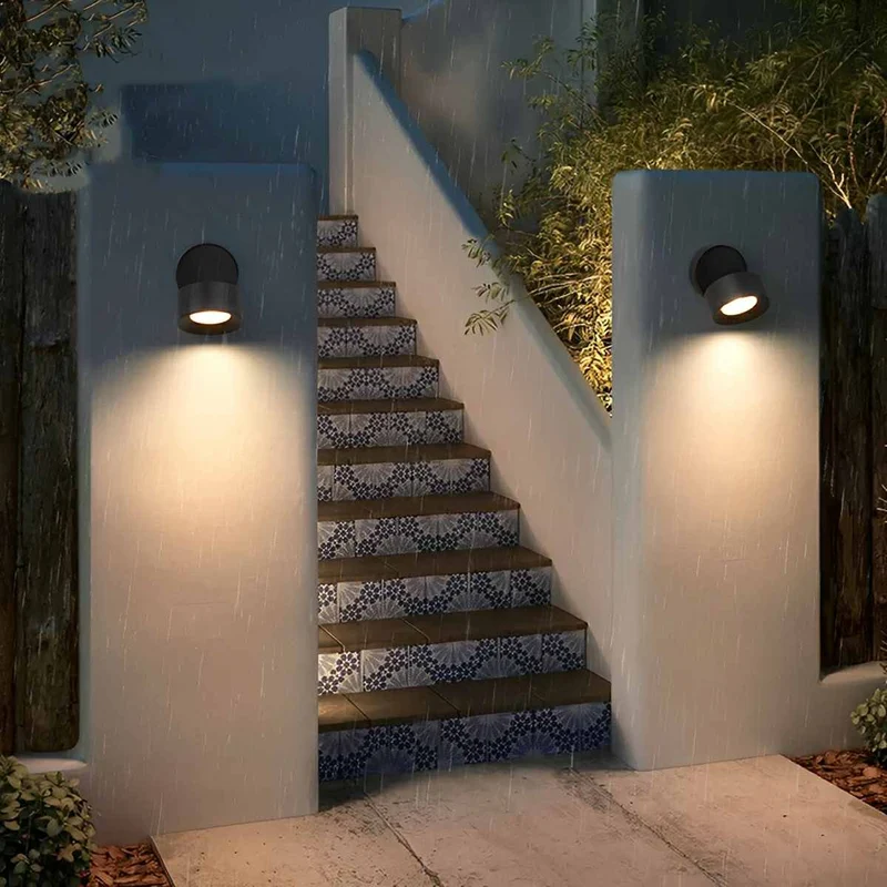 Verstelbare LED Buitenlamp Rond Zwart Waterdicht IP65 Wandverlichting Veranda Tuin Terras 360° Draaibaar | Sansoti