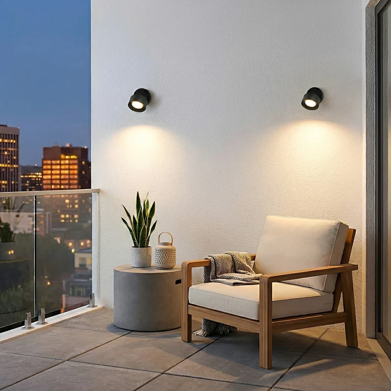 Verstelbare LED Buitenlamp Rond Zwart Waterdicht IP65 Wandverlichting Veranda Tuin Terras 360° Draaibaar | Sansoti