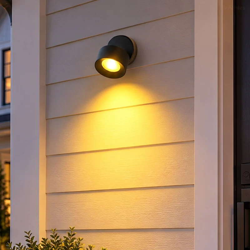 Verstelbare LED Buitenlamp Rond Zwart Waterdicht IP65 Wandverlichting Veranda Tuin Terras 360° Draaibaar | Sansoti
