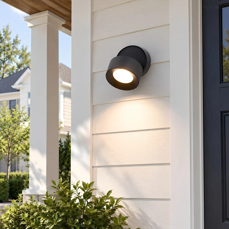 Verstelbare LED Buitenlamp Rond Zwart Waterdicht IP65 Wandverlichting Veranda Tuin Terras 360° Draaibaar | Sansoti