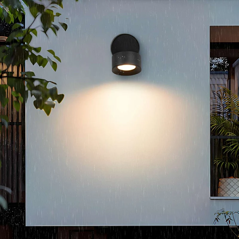 Verstelbare LED Buitenlamp Rond Zwart Waterdicht IP65 Wandverlichting Veranda Tuin Terras 360° Draaibaar | Sansoti