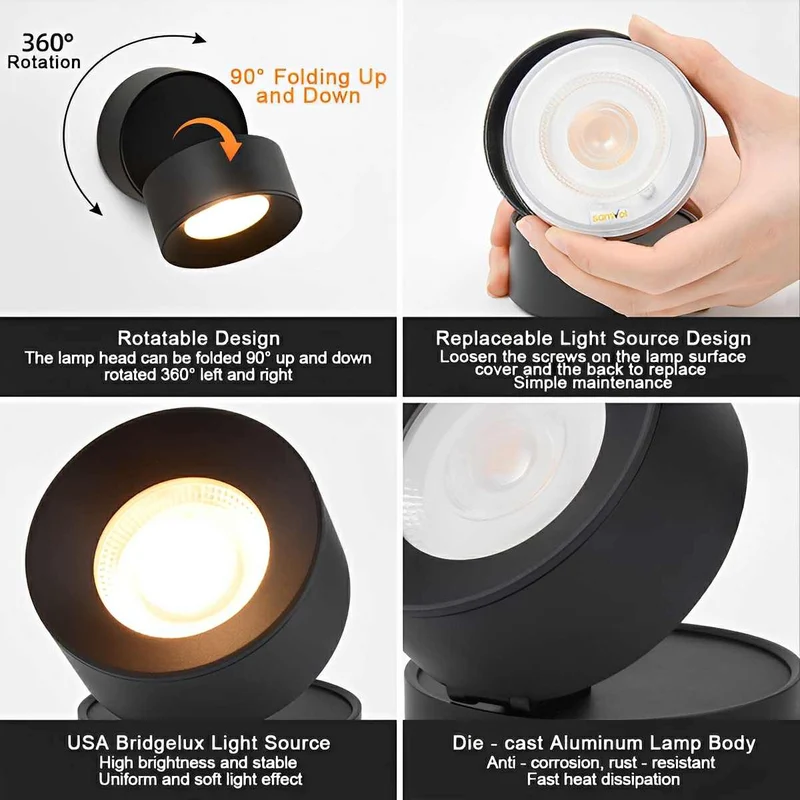 Verstelbare LED Buitenlamp Rond Zwart Waterdicht IP65 Wandverlichting Veranda Tuin Terras 360° Draaibaar | Sansoti