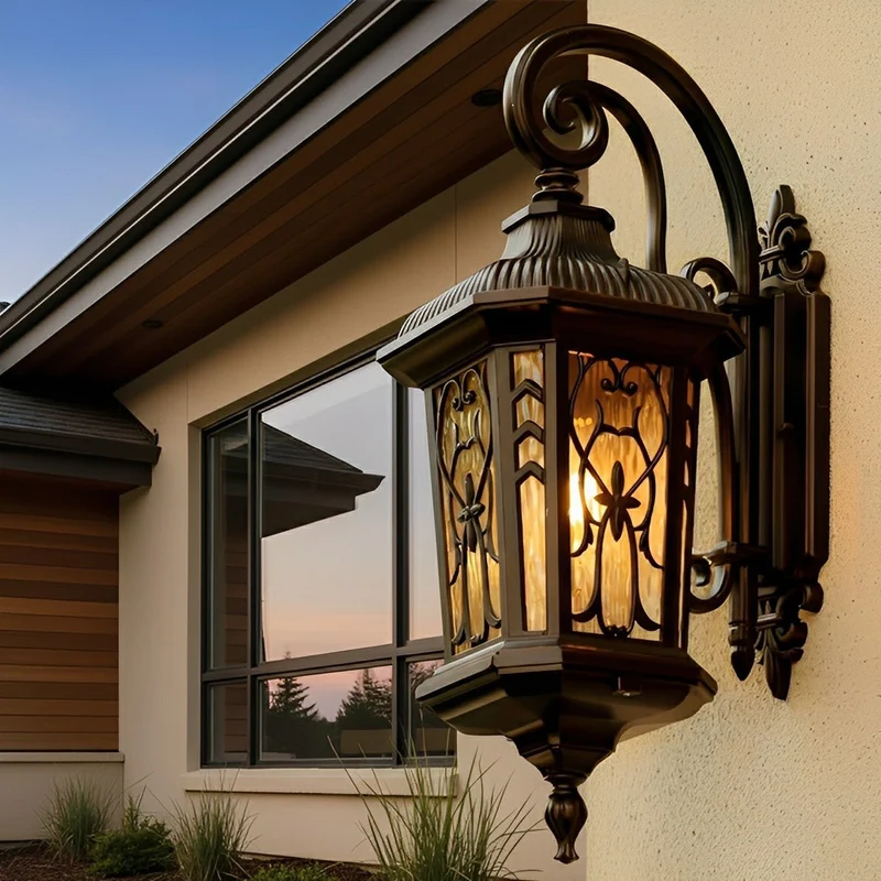 Buitenwandlamp Vintage met Glasvenster Zwart Bruin Waterdicht IP56 E27 LED Verlichting voor Veranda Gevel Tuin | Sansoti