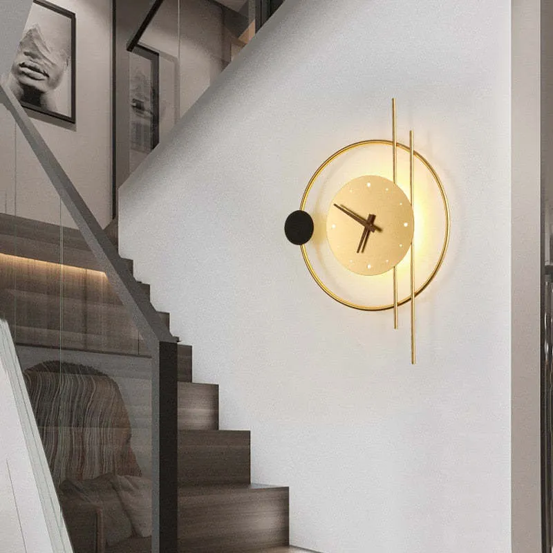 Wandklok Met LED Verlichting Metaal Acryl Zwart Goud Decoratief Modern Design Woonkamer Slaapkamer Interieur | Sansoti