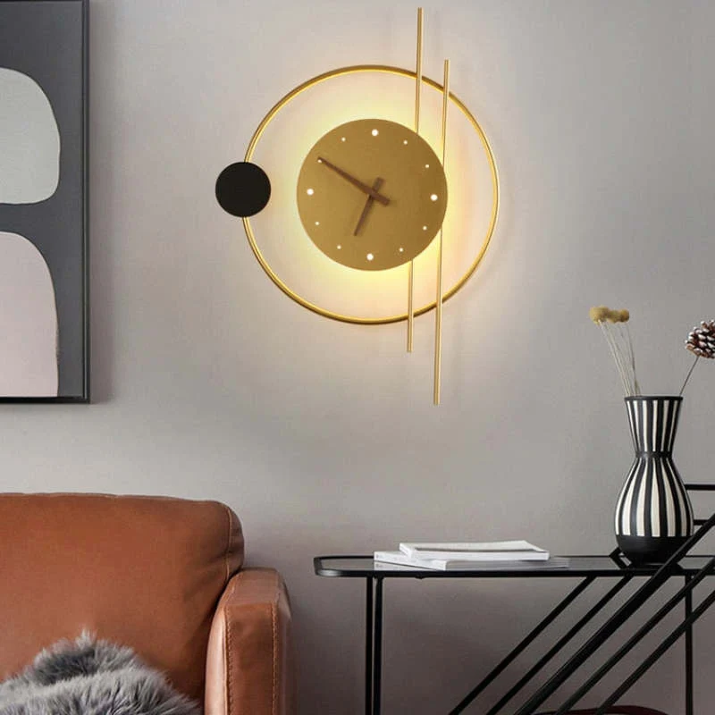 Wandklok Met LED Verlichting Metaal Acryl Zwart Goud Decoratief Modern Design Woonkamer Slaapkamer Interieur | Sansoti