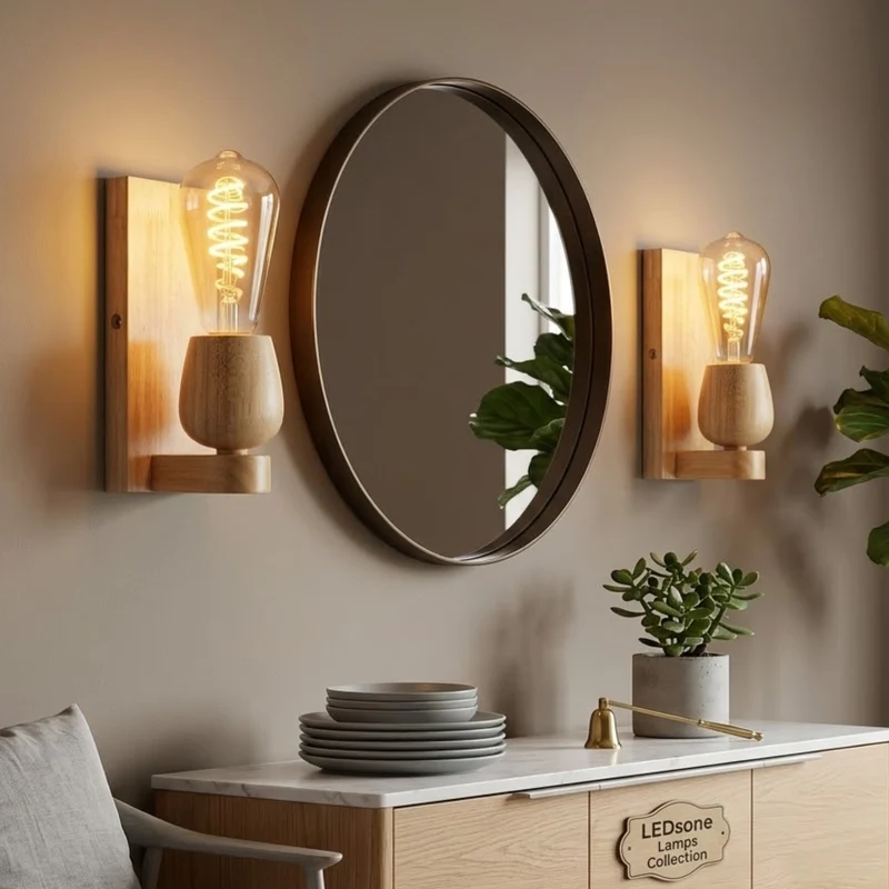 Wandleuchte Holz E27 Skandinavisch – Modern Innen Wandlampe Naturholz~3691