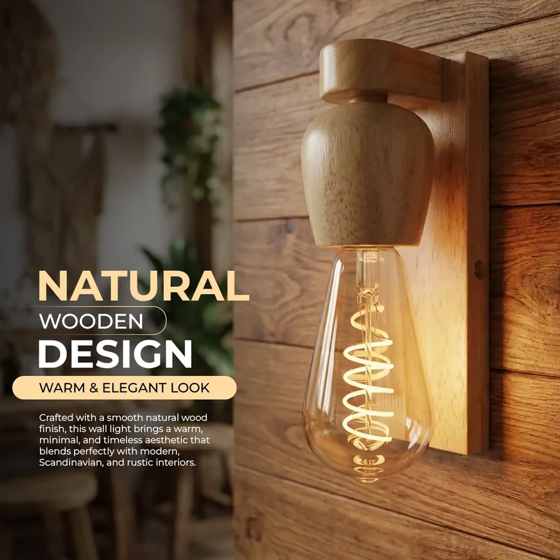 Wandleuchte Holz E27 Skandinavisch – Modern Innen Wandlampe Naturholz~3691
