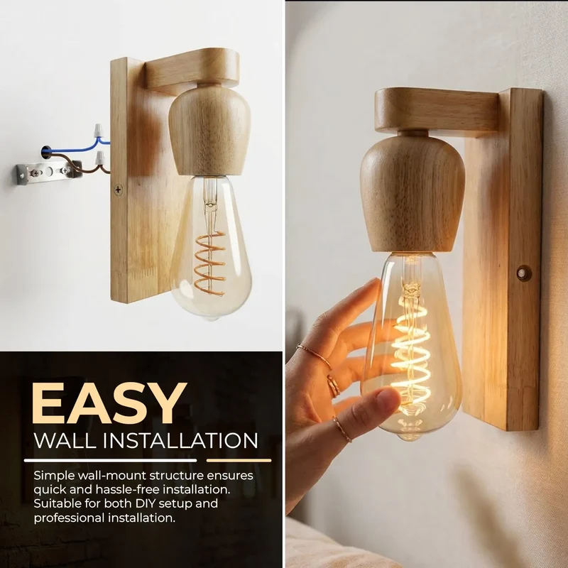 Wandleuchte Holz E27 Skandinavisch – Modern Innen Wandlampe Naturholz~3691