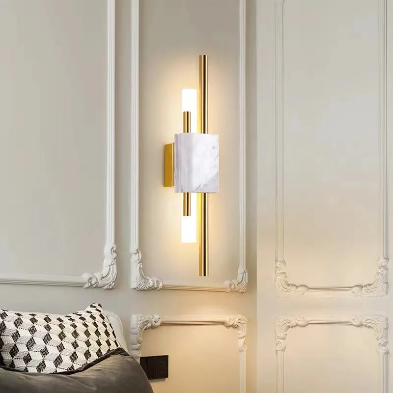 Moderne Wandlamp Metaal Marmer LED Warm Wit Licht Slaapkamer Woonkamer Gang Elegant Interieur Verlichting | Sansoti