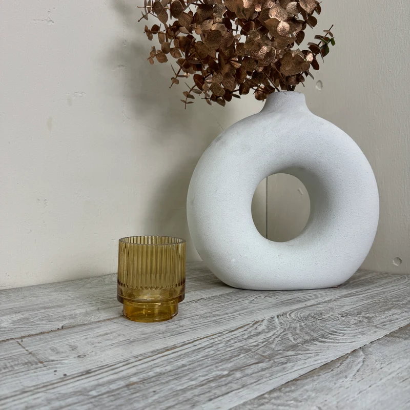 Teelichthalter Windlicht Glas Bernstein Gold Rillenoptik Gebraucht