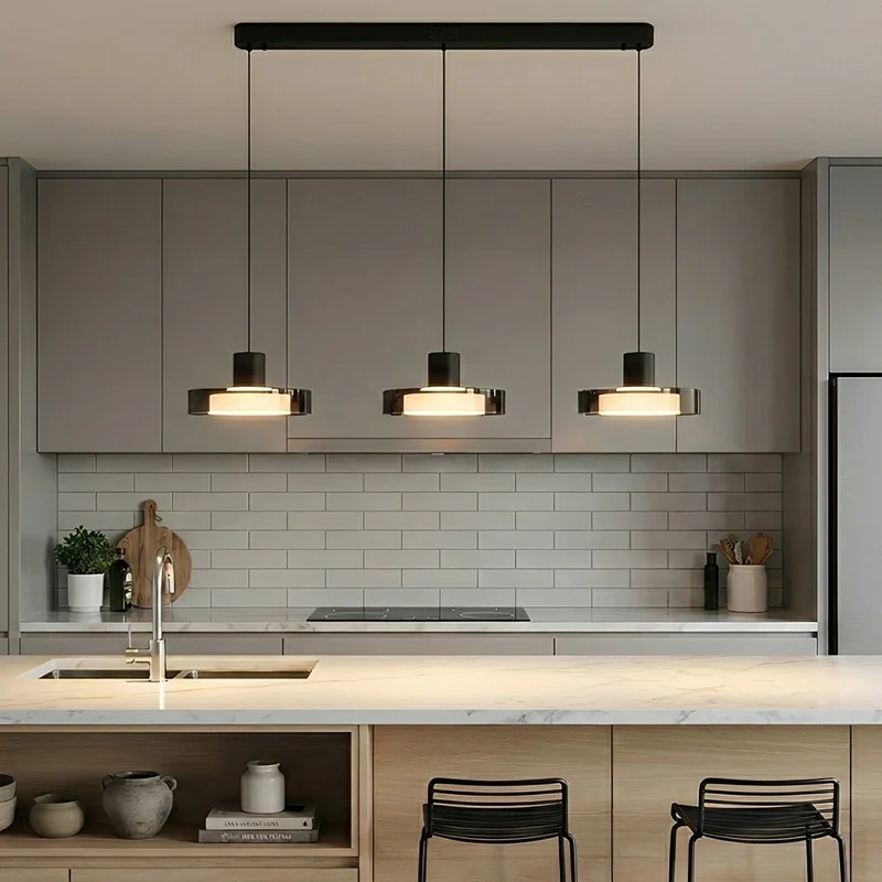 Glazen Hanglamp Minimalistisch Design Verstelbare Hoogte Aluminium LED Verlichting voor Eetkamer Woonkamer | Sansoti
