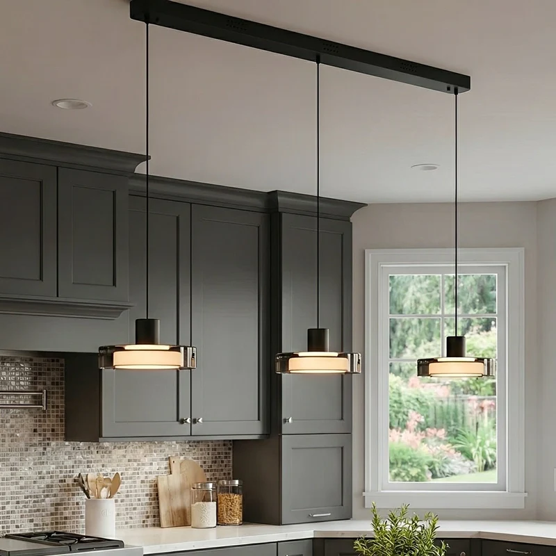 Glazen Hanglamp Minimalistisch Design Verstelbare Hoogte Aluminium LED Verlichting voor Eetkamer Woonkamer | Sansoti